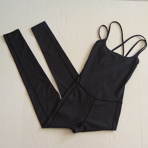 FP Movement by Free People Pants - NEW Free People Movement gray strappy open back one piece bodysuit XS